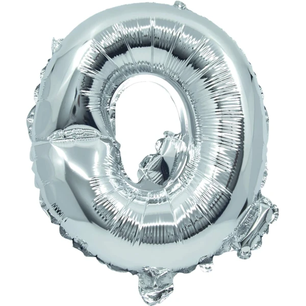 BALLOON SILVER FOIL 32 cm LETTER Q AND STRAW