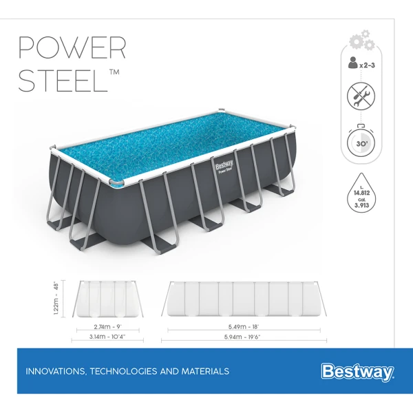 BESTWAY RECTANGULAR POOL SET 549X274X122 cm STEEL PRO MAX
