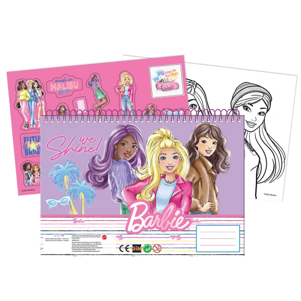DRAWING PAD 23X33 cm 40 SHEET AND STICKERS BARBIE PAINTS