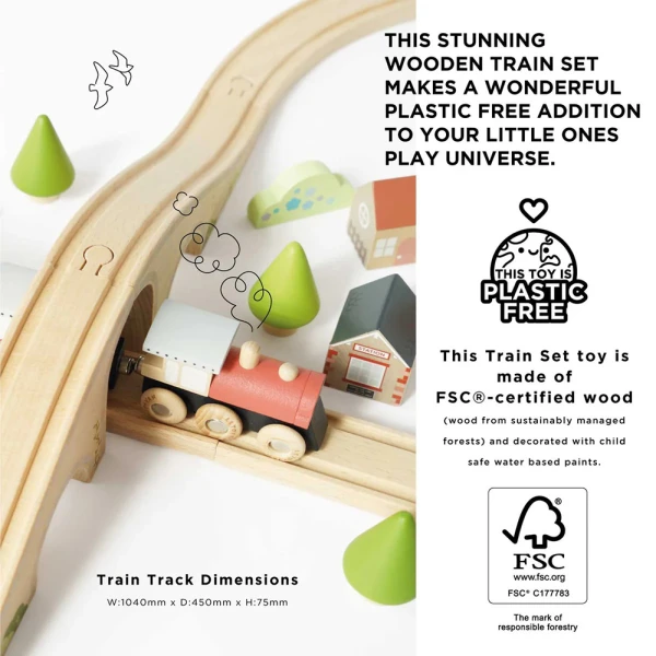 LE TOY VAN WOODEN TRAIN WITH CARRIAGES AND ACCESSORIES