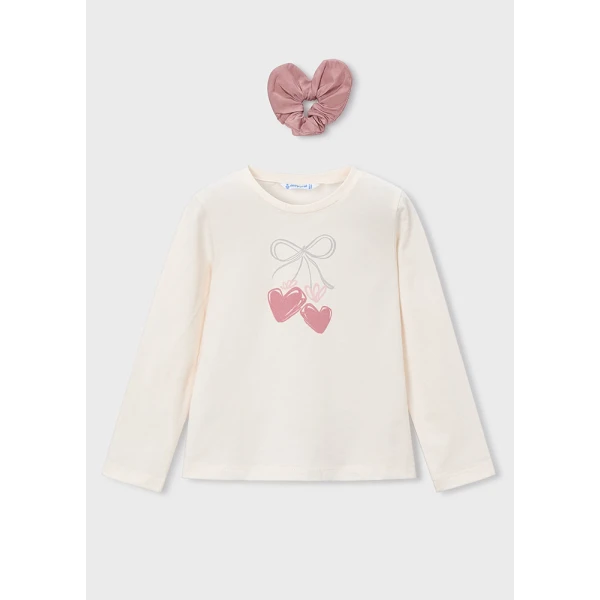 MAYORAL LONG-SLEEVE T-SHIRT ELASTIC BAND ECRU-PINK 