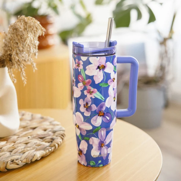 QUOKKA STAINLESS STEEL THERMAL RAMBLER ΚΟΥΠΑ ΜΕ ΚΑΛΑΜΑΚΙ 950ml - FLOWER DUSK