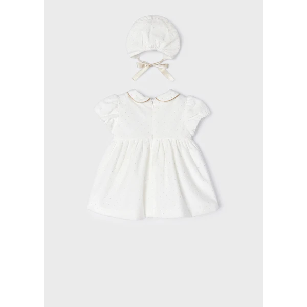 MAYORAL VELOUR DRESS AND HOOD ECRU