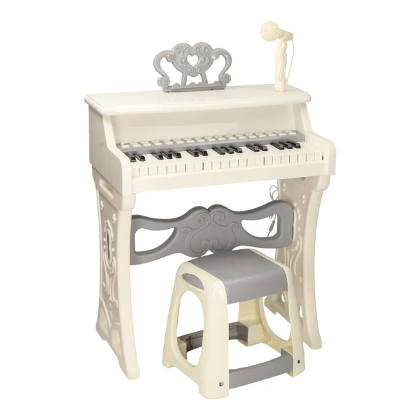 WHITE PIANO WITH 37 KEYS & STOOL AND ADAPTOR