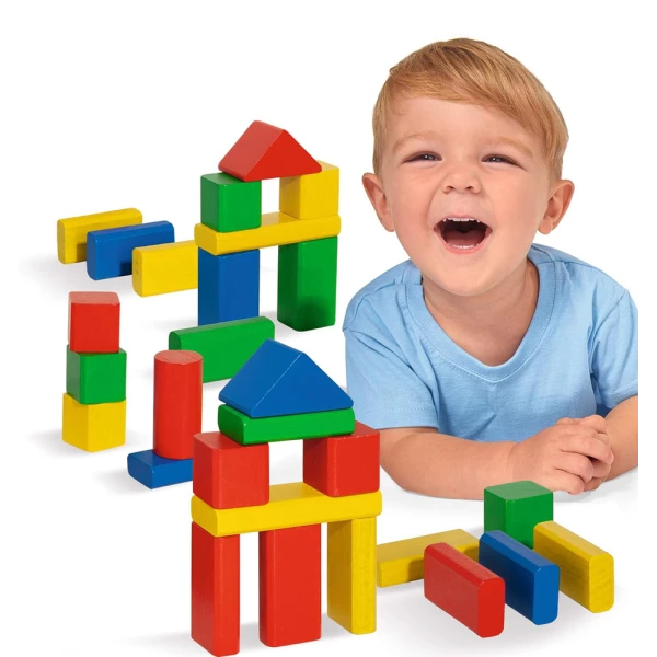 BOX WITH COLORED WOODEN BLOCKS 50 PCS.
