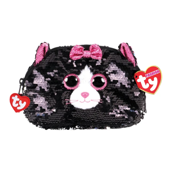 TY FASHION KIKI PLUSH SEQUIN ACCESSORY BAG CAT GRAY