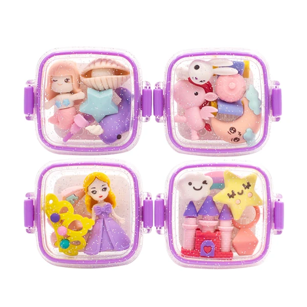 LITTLE TREE FANCY ERASERS IN LUNCHBOX - PRINCESS - 4 DESIGNS