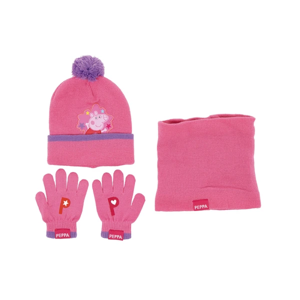 SET HAT-SCARF-GLOVES PINK PEPPA PIG