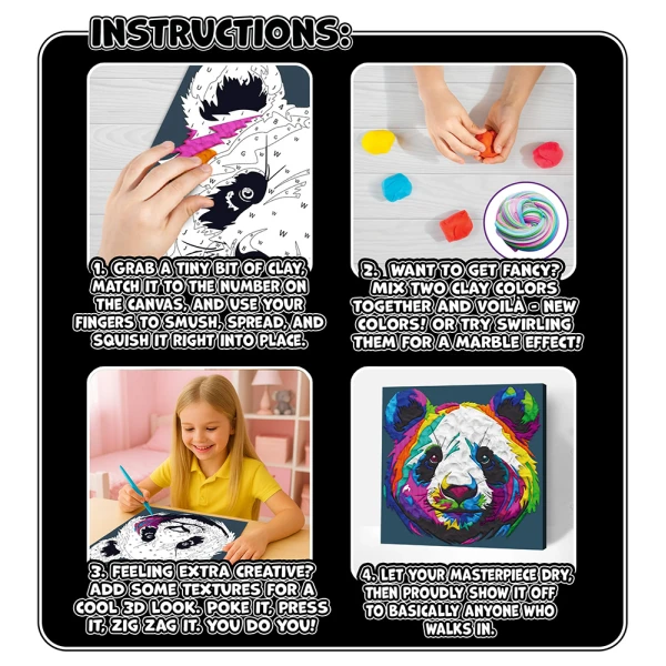 SPLAT PLANET CLAY PAINTING KIT ON CANVAS 30X30 cm PANDA