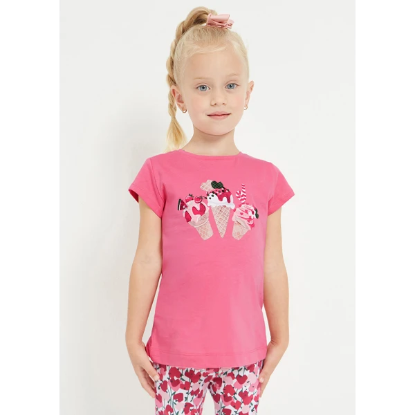 MAYORAL PRINTED SHORT SLEEVE BLOUSE PINK FUCHSIA