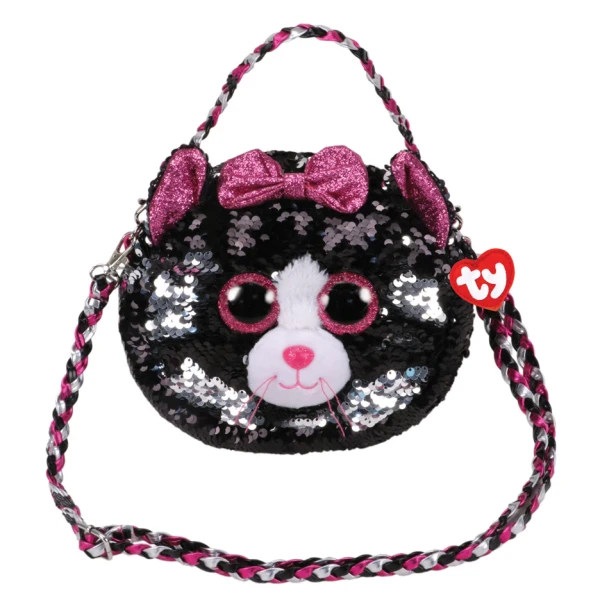 TY BEANIE BOOS SEQUIN PLUSH SHOULDER BAG GREY CAT KIKI