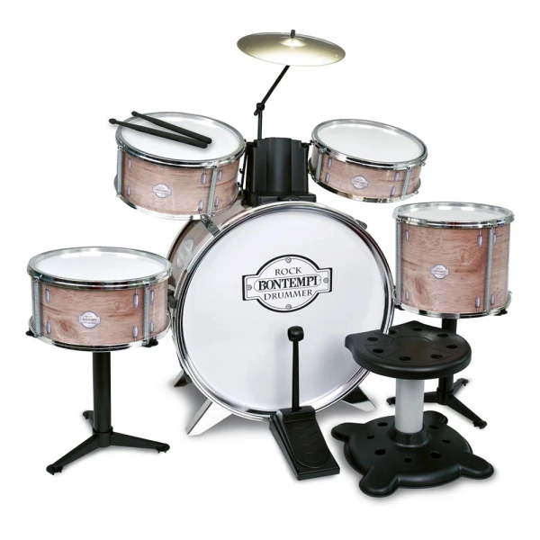 BONTEMPI METALLIC SILVER DRUM SET 6 pcs WITH STOOL AND 2 STICKS