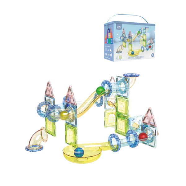 MAGNETIC BRICKS SET 57 PCS. PASTEL BLUE WITH ROLLING BALL