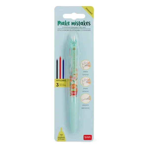 LEGAMI MAKE MISTAKES - 3-COLOUR ERASABLE GEL PEN - FLOWERS