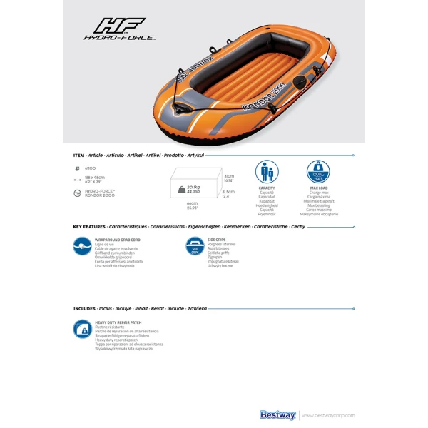 BESTWAY 2 PERSONS BOAT 188X98 cm KONDOR