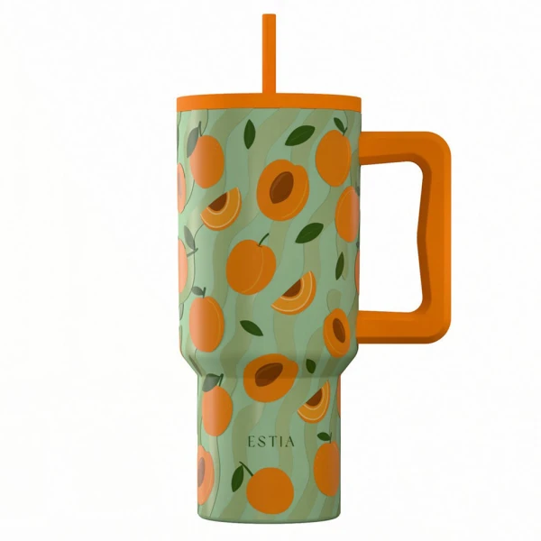 ESTIA HOME ART THERMAL BOTTLE STRAW TUMBLER XL 900ml - PEACH GARDEN