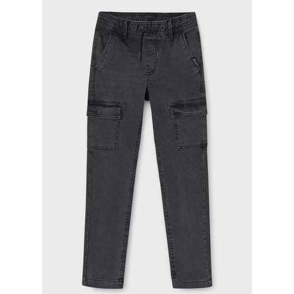MAYORAL TROUSERS DENIM JOGGER CARGO DARK GREY