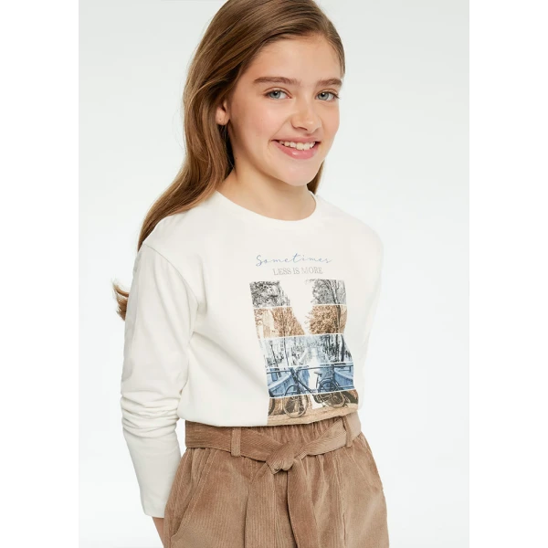 MAYORAL LONG SLEEVES BLOUSE PHOTOGRAPH IVORY-BLUE