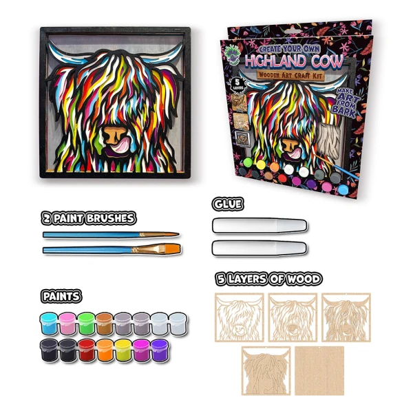 SPLAT PLANET WOODEN ART CRAFT KIT HIGHLAND COW