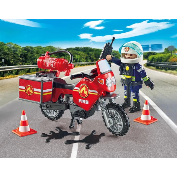 PLAYMOBIL CITY ACTION FIRE MOTORCYCLE & OIL SPILL INCIDENT