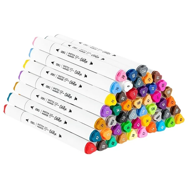DELI DOUBLE-TIP WASHABLE DESIGN MARKERS IN PLASTIC CASE 48 COLORS