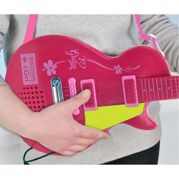 BONTEMPI ELECTRONIC ROCK GUITAR AND MICROPHONE WITH STAND PINK