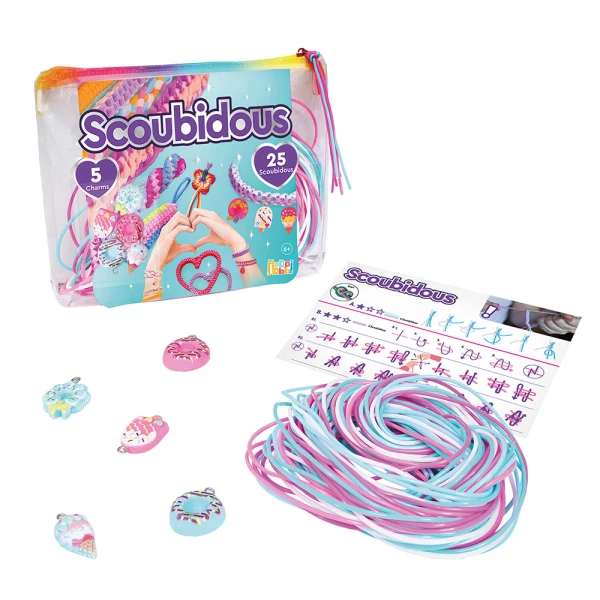 HAPPIHOBBI BAG WITH 25 SCOUBIDOUS & ACCESSORIES - 2 COLORS