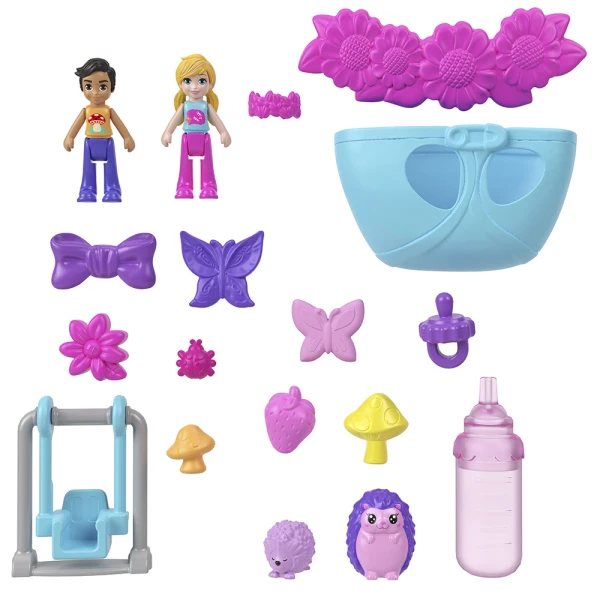 POLLY POCKET ΜΙΝΙ ΤΡΕΝΤΙ ΤΣΑΝΤΑΚΙ - HEDGEHOG MOM & BABY
