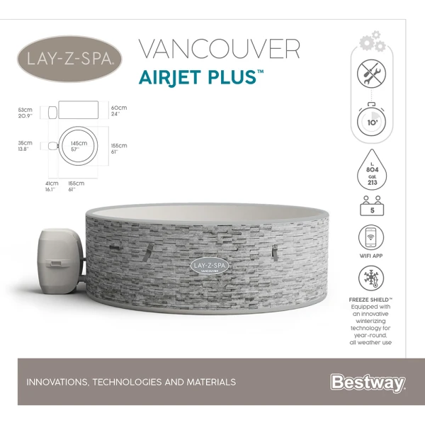 BESTWAY ΣΕΤ ΣΠΑ LAY-Z-SPA 155x60 εκ. VANCOUVER AIRJET PLUS