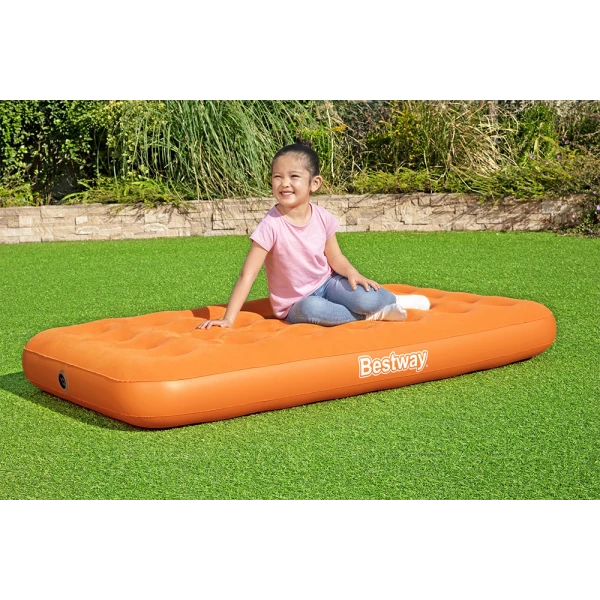 BESTWAY CHILDREN INFLATABLE AIRBED 158X89X18 cm DROWSY DREAMER AIR ORANGE WITH MANUAL HAND PUMP