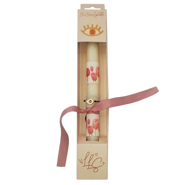 SCENTED CANDLE 30 cm WITH PINK TEARDROP EVIL EYE BRACELET 2 cm