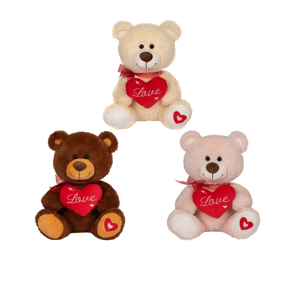 PLUSH BEAR WITH RED HEART 30 cm - 3 COLOURS