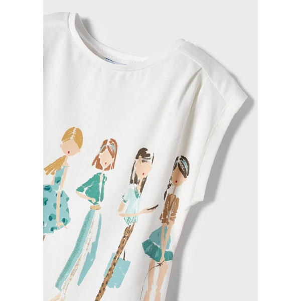 MAYORAL SHORT SLEEVES BLOUSE DOLLS ECRU-PETROL