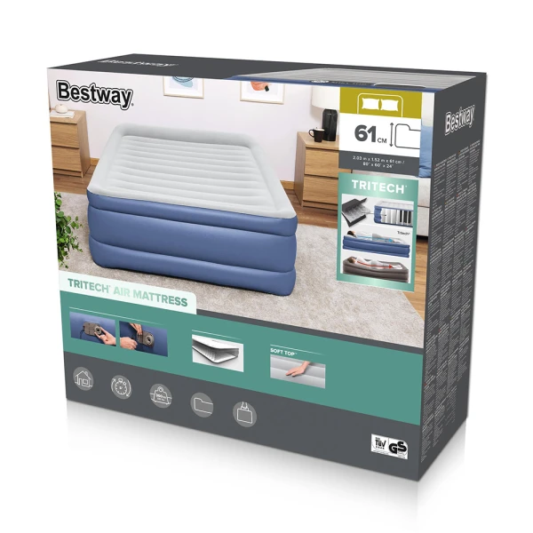 BESTWAY ΦΟΥΣΚΩΤΟ ΣΤΡΩΜΑ ΥΠΝΟΥ TRITECH QUEEN BUILT-IN 203X152X61 εκ. ΜΕ AC ΑΝΤΛΙΑ