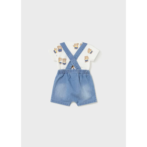 MAYORAL WHITE-YELLOW JEANS SUSPENDED TROUSERS SET