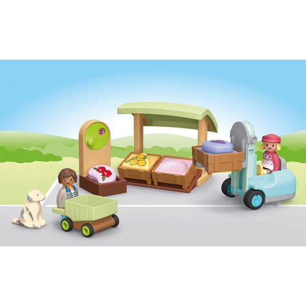 PLAYMOBIL JUNIOR ORGANIC MARKET STALL & FORKLIFT