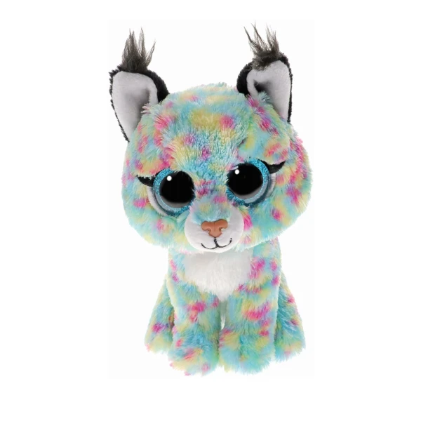 TY BEANIE BOOS FLUFFY TURQUOISE CAT WITH MULTICOLOR SPOTS 15 cm