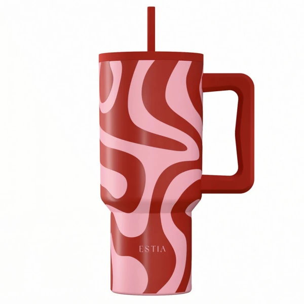 ESTIA HOME ART THERMAL BOTTLE STRAW TUMBLER XL 900ml - CORAL WAVES