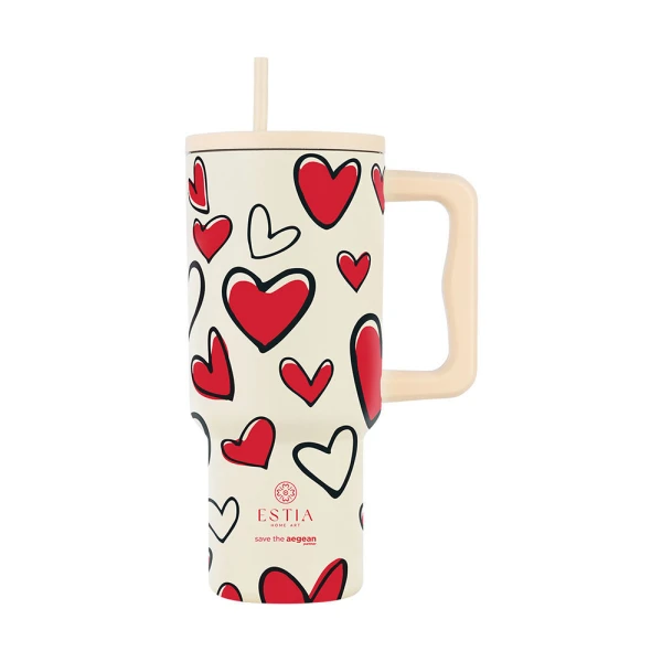 ESTIA HOME ART STRAW TUMBLER XL 900ml - RED VALENTINE