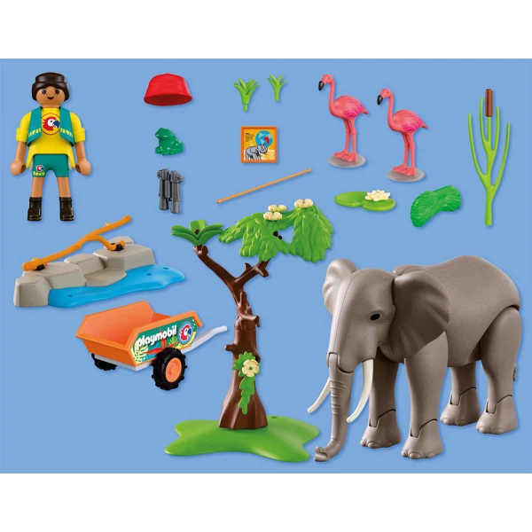 PLAYMOBIL ANIMALS & FRIENDS ΦΡΟΝΤΙΣΤΗΣ ΖΩΟΛΟΓΙΚΟΥ ΠΑΡΚΟΥ ΜΕ ΕΛΕΦΑΝΤΑ ΚΑΙ ΦΛΑΜΙΝΓΚΟ