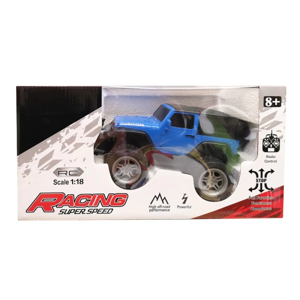 REMOTE CONTROL JEEP 1:18 WITH LIGHTS, USB - BLUE