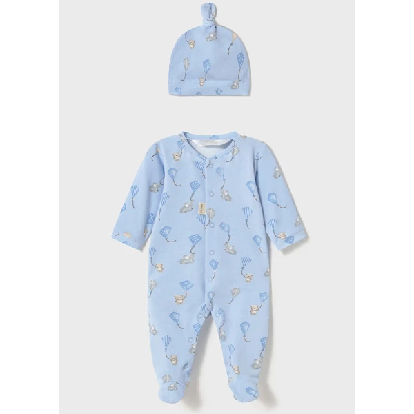 MAYORAL ONESIE LONG WITH HAT LIGHT BLUE 