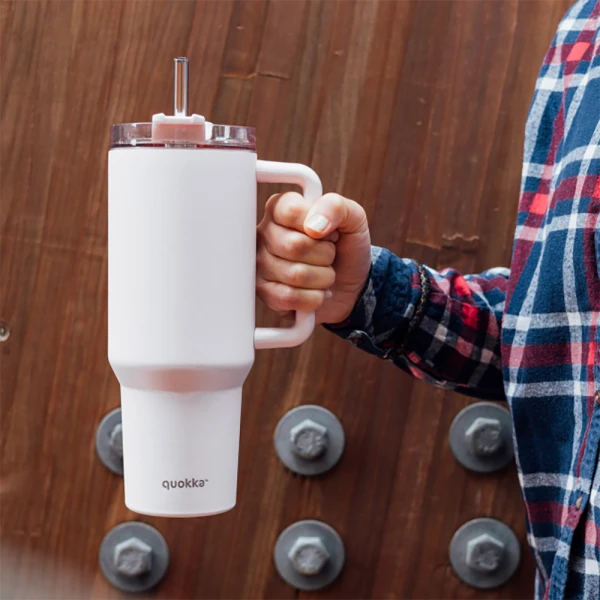 QUOKKA STAINLESS STEEL THERMAL RAMBLER ΚΟΥΠΑ ΜΕ ΚΑΛΑΜΑΚΙ XL 1200ml - LIGHT PINK
