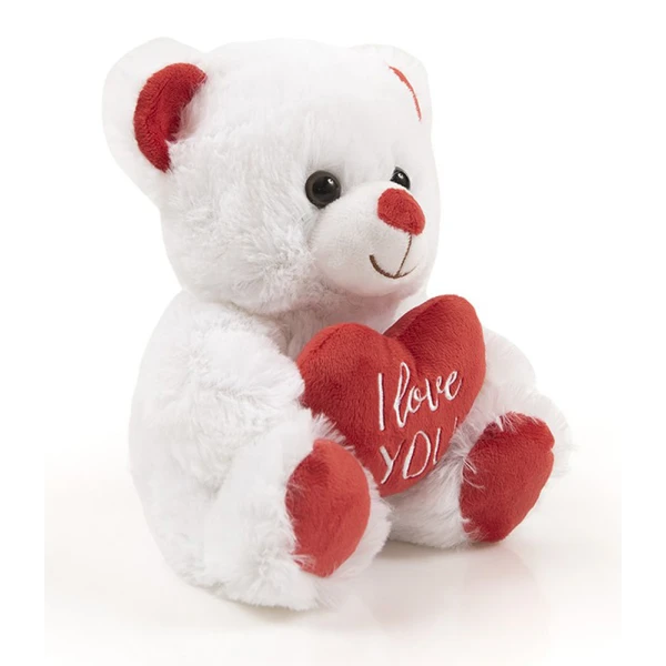 PLUSH WHITE TEDDY BEAR WITH HEART 20 cm