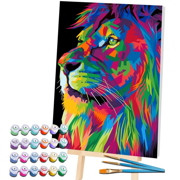 SPLAT PLANET PAINTING BY NUMBERS KIT ON FRAMED CANVAS 40X30 cm LION