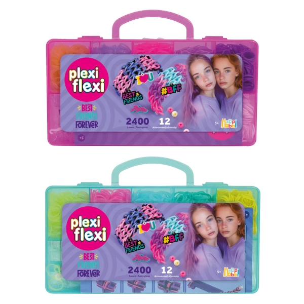 PLEXI-FLEXI BFF CASE 2400 RUBBER BANDS & 12 ACCESSORIES - 2 COLOURS 