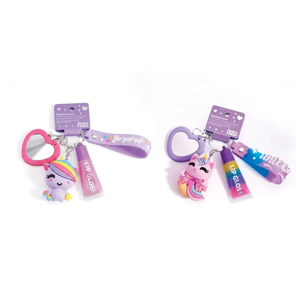 HAPPIHOBBI KEYCHAIN WITH LIP GLOSS & UNICORN FIGURE - 2 DESIGNS
