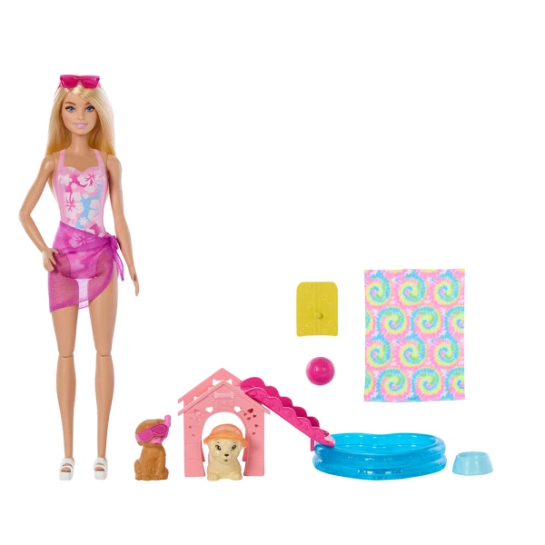 BARBIE DOLL POOL PARTY WITH PUPPIES
