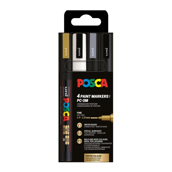 POSCA SET OF 4 MARKERS PC-3M 0.9-1.3mm - BWSG COLOR