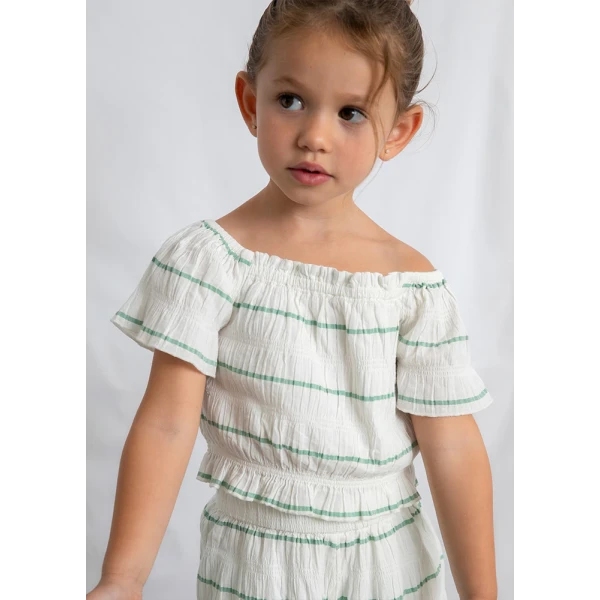 MAYORAL SET PANTS LONG STRIPES ECRU-MINT